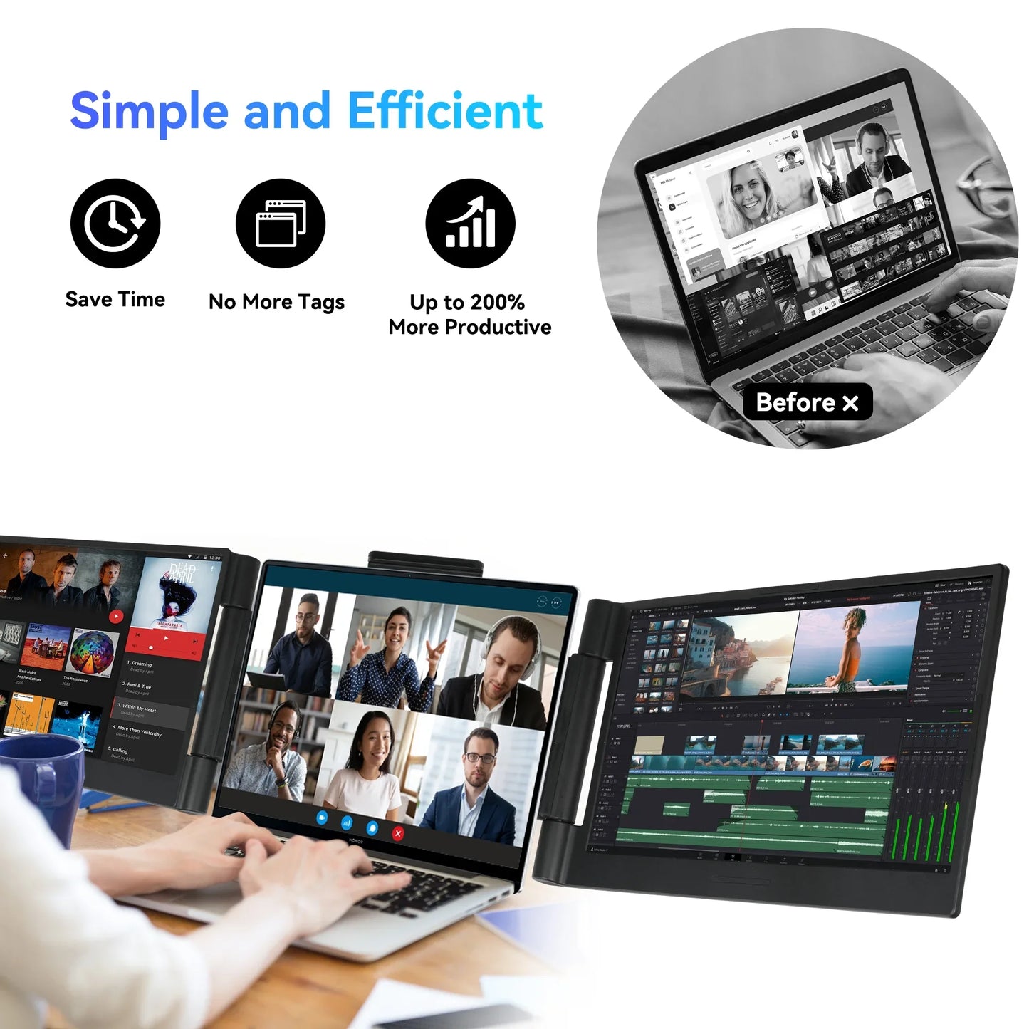 14 Inch Laptops Screen Extender Triple Dual FHD 1080P IPS Portable Monitors For Windows Macbook Chrome Android 13.3-17.3 Laptop