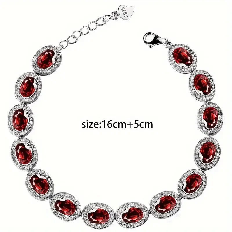 S925 Sterling Silver Garnet Bracelet Unisex Gift For Mom