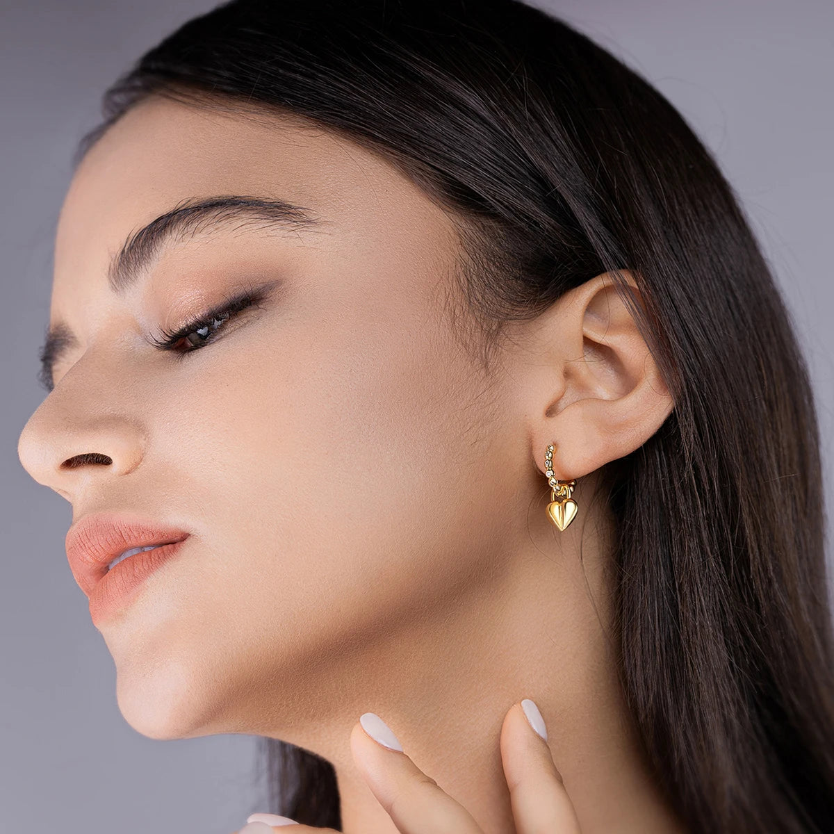 JIUZUAN 18K Gold Plated Heart Drop Earrings With Moissanite