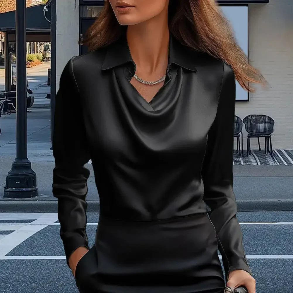 Satin Women Shirt Long Sleeve Blouse Silk Elegant Top For Autumn Workwear