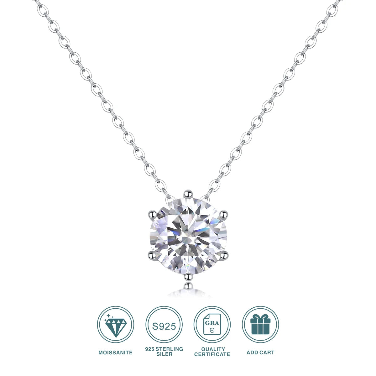 JIUZUAN 925 Sterling Silver Moissanite Heart Necklace