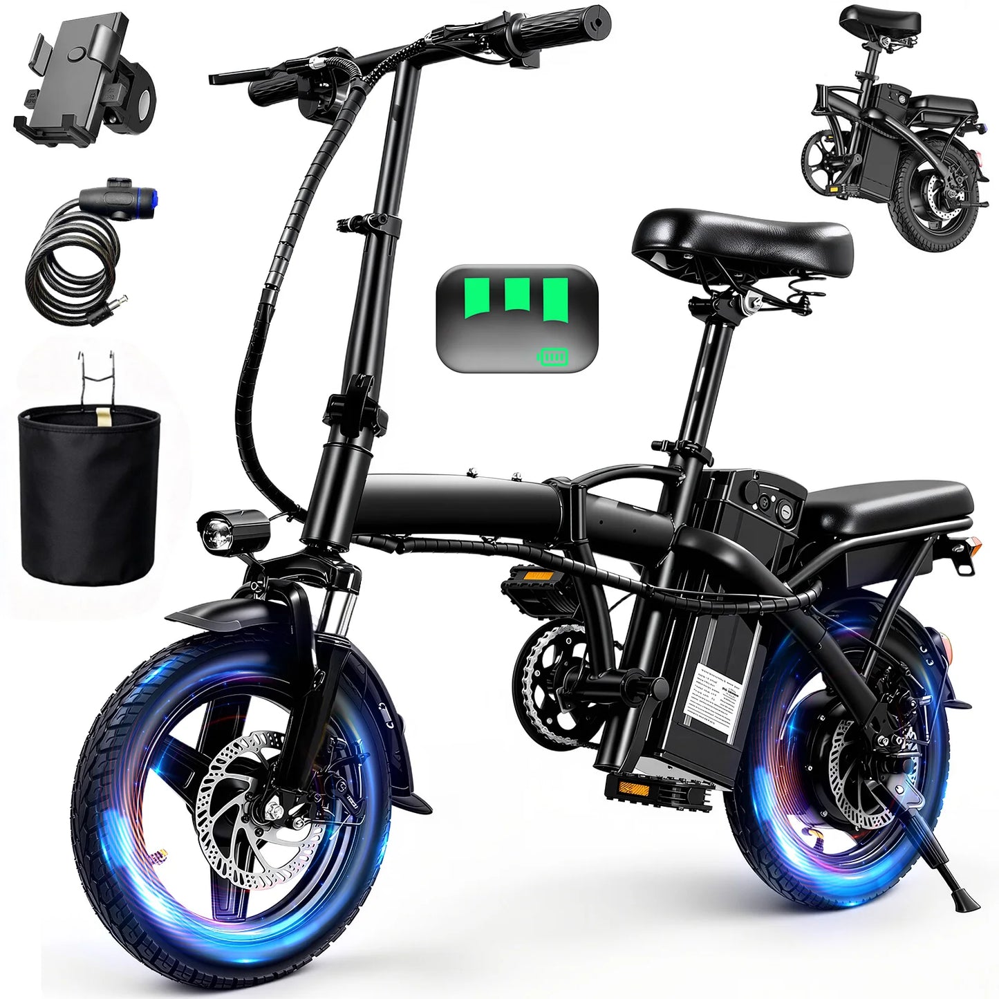 LELEKUAIFolded Foldable Electric Bike For Adults Long Range Battery