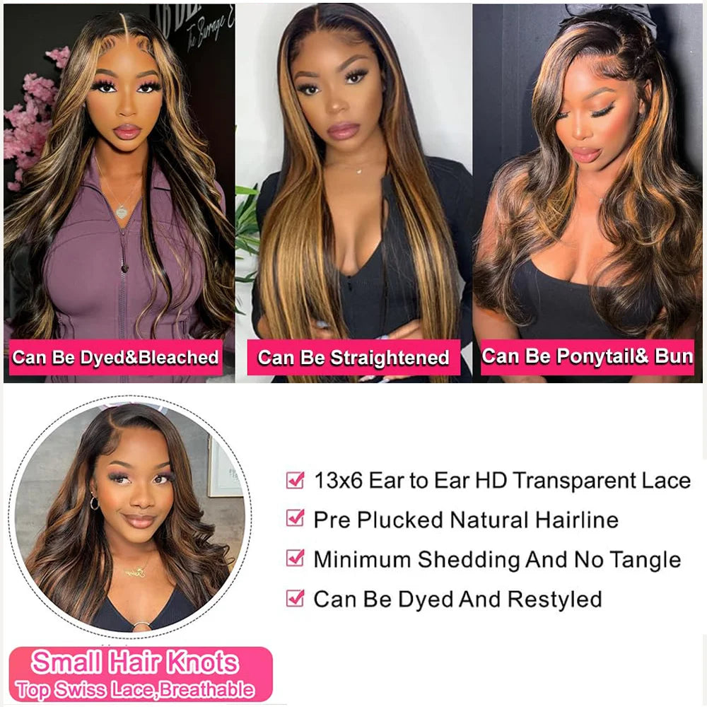 Gotet Brazilian Balayage Lace Front Wig With Swiss Lace Cap Hand Tied Construction Body Wave