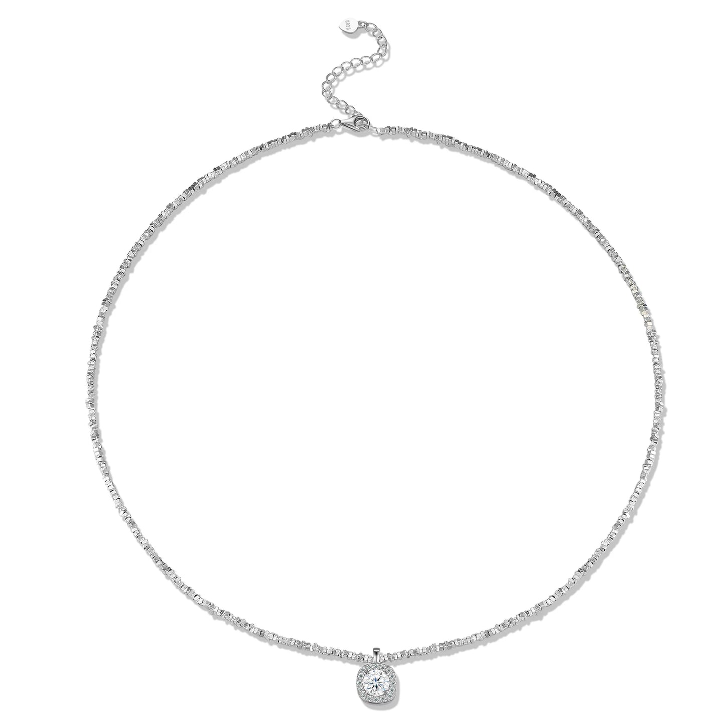 JIUZUAN Moissanite Square Pendant Necklace 925 Silver Plated Jewelry