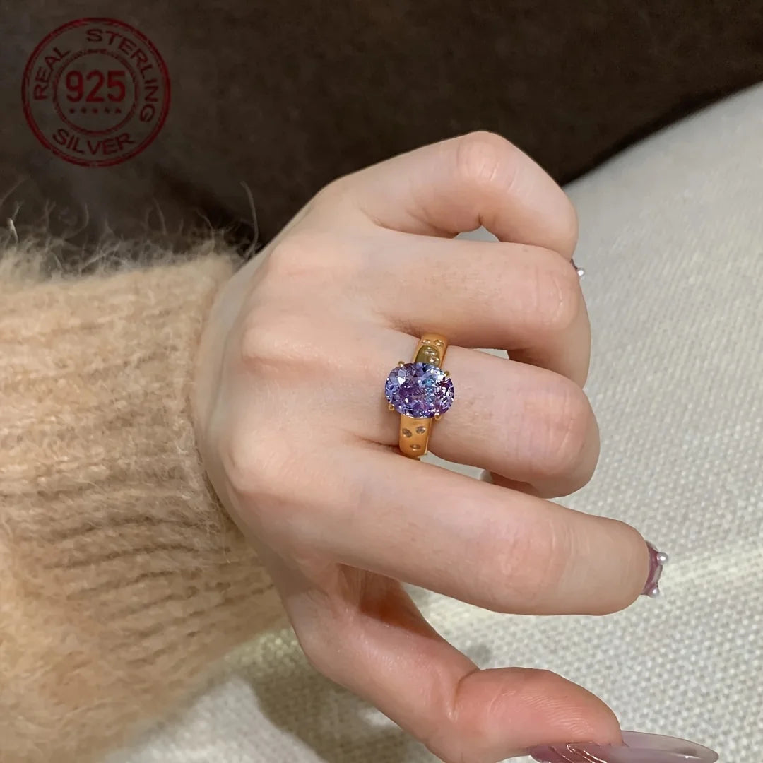 WPOOCC 18K Plated Sterling Silver Ring For Women Zircon Wedding