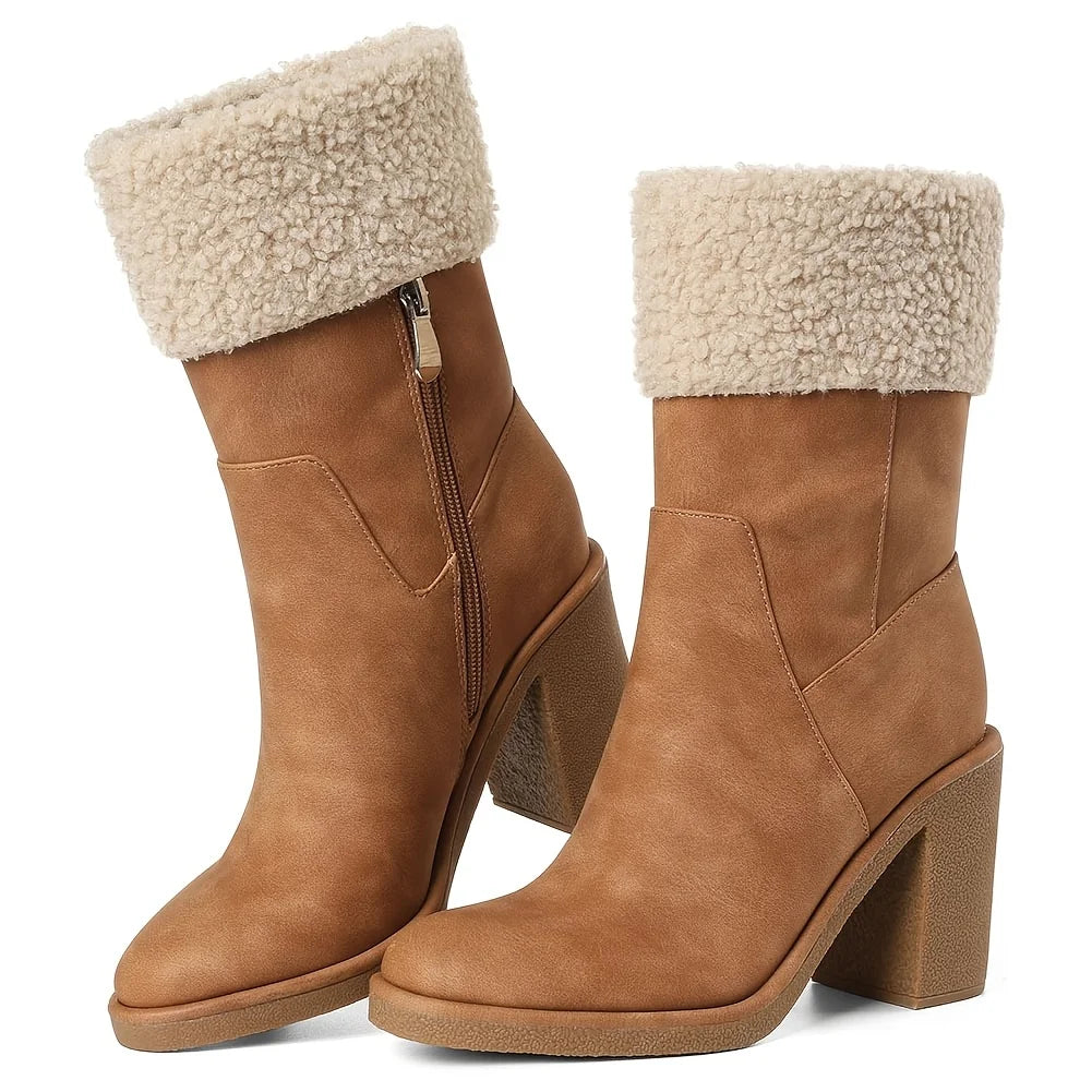 Women's Winter Snow Boots Faux Fur Ankle Block Heel