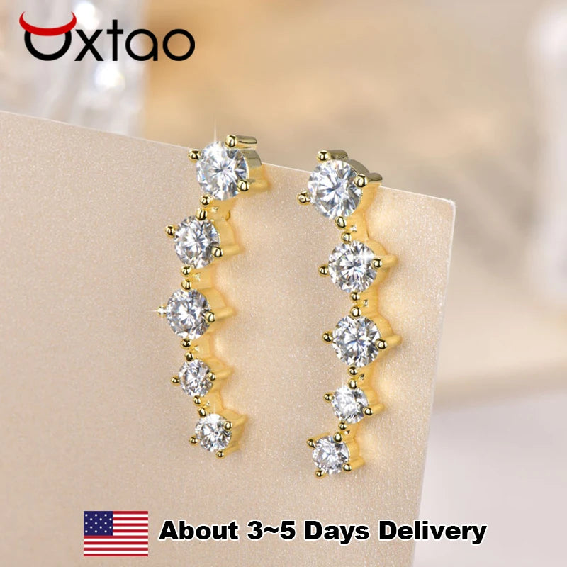 Oxtao Women's Moissanite Crawler Earrings 14K Gold Filled