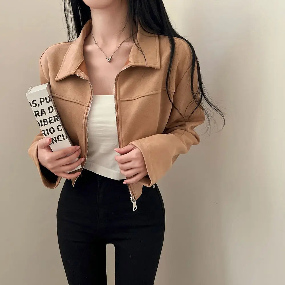 Autumn Suede Zipper Jacket for Women, Casual Style