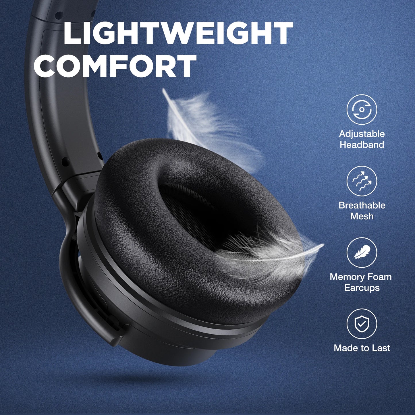 Meidong E7B Active Noise Cancelling Wireless Over-Ear Headphones