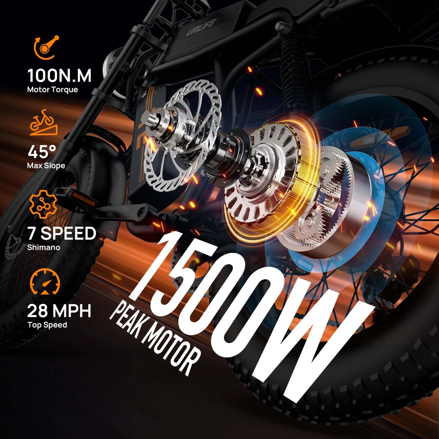 URLIFE 1500W Peak Electric Mountain Bike 48V 15.6Ah Removable Battery 28 MPH 100 Mile Range Fat Tire