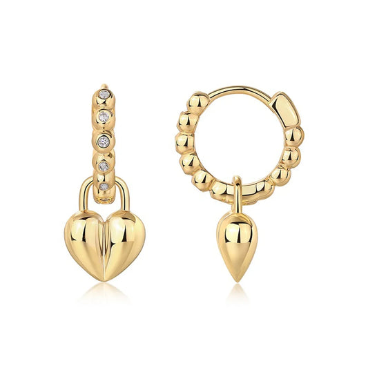 JIUZUAN 18K Gold Plated Heart Drop Earrings With Moissanite
