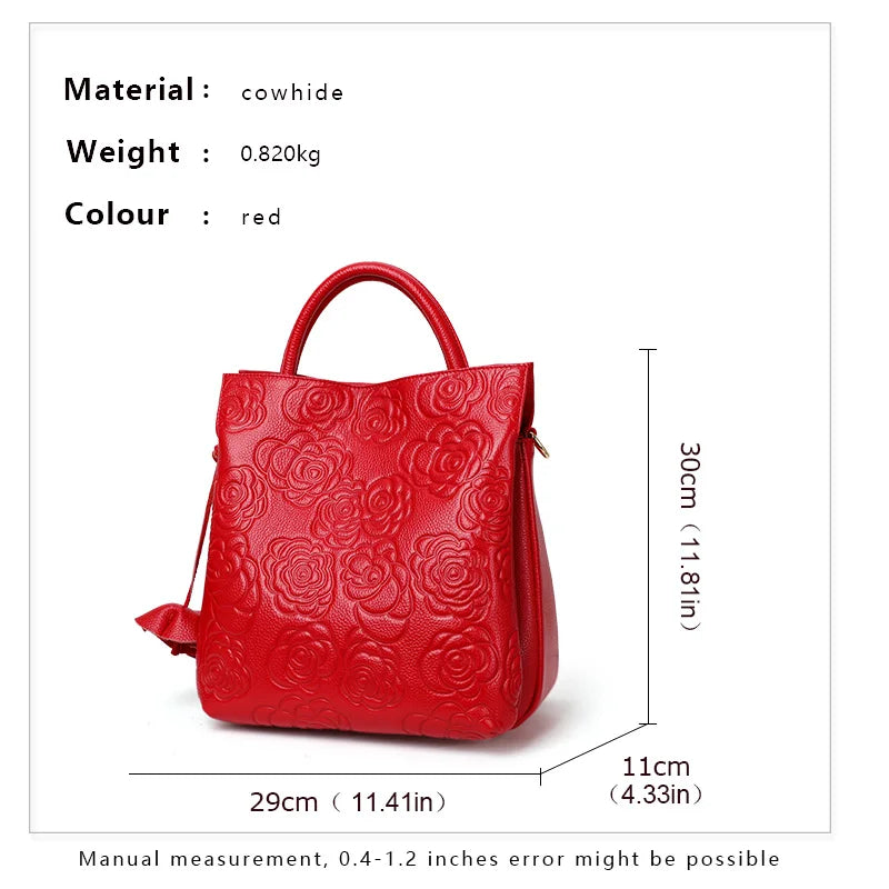 Aidrani Genuine Leather Womens Handbag Large Capacity Floral Print Cowhide For Everyday Use