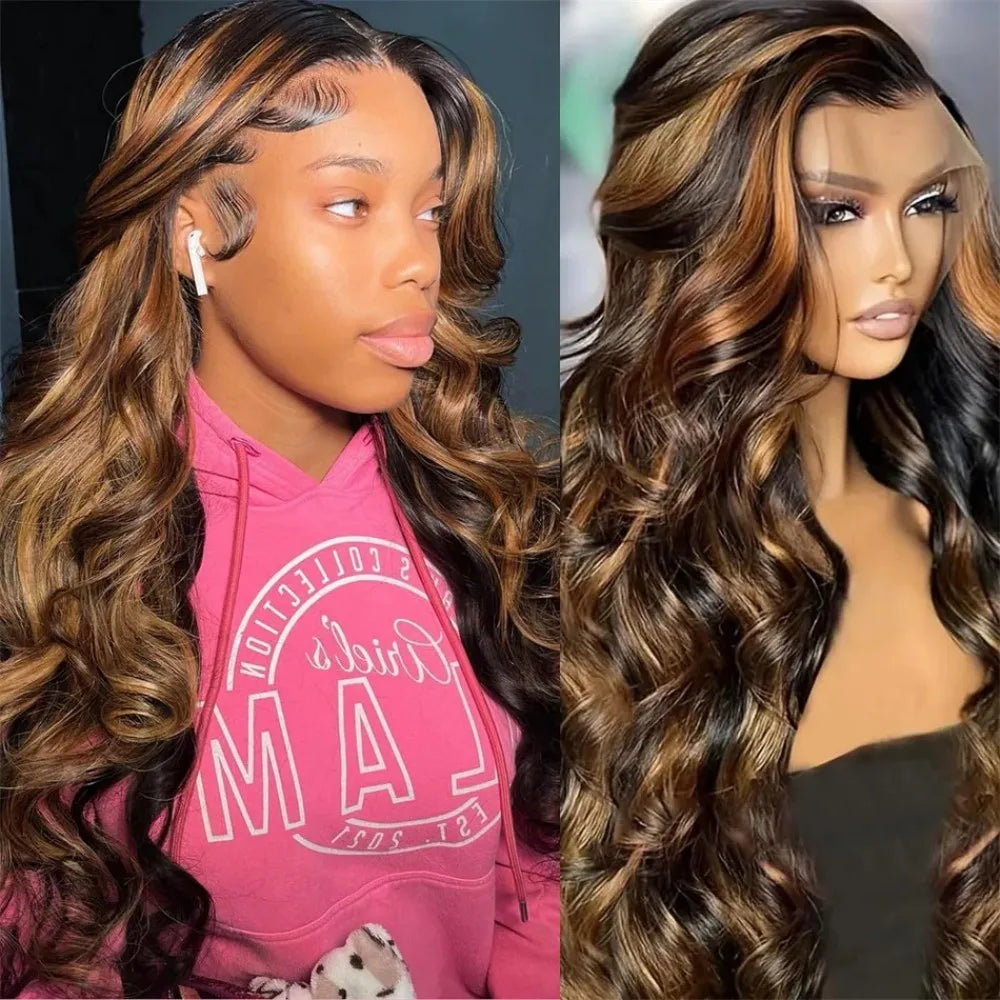 Gotet Brazilian Balayage Lace Front Wig With Swiss Lace Cap Hand Tied Construction Body Wave