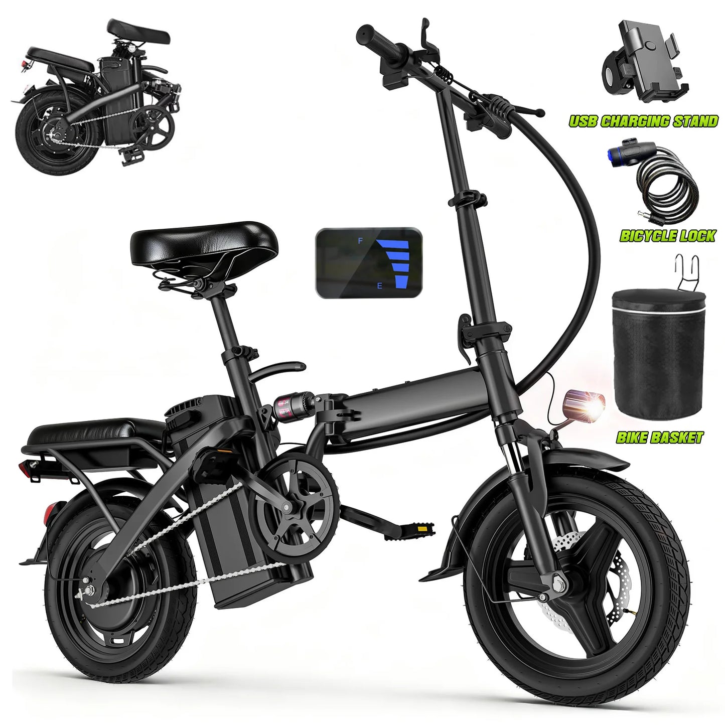 LELEKUAIFolded Foldable Electric Bike For Adults Long Range Battery