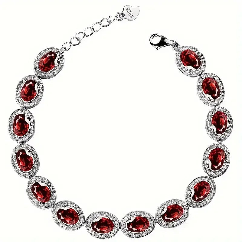 S925 Sterling Silver Garnet Bracelet Unisex Gift For Mom
