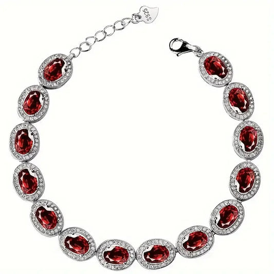 S925 Sterling Silver Garnet Bracelet Unisex Gift For Mom