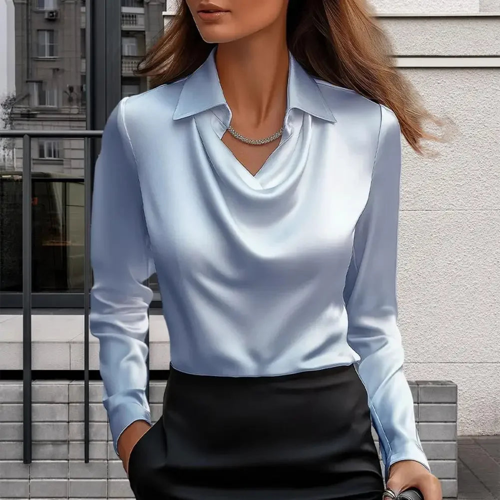 Satin Women Shirt Long Sleeve Blouse Silk Elegant Top For Autumn Workwear