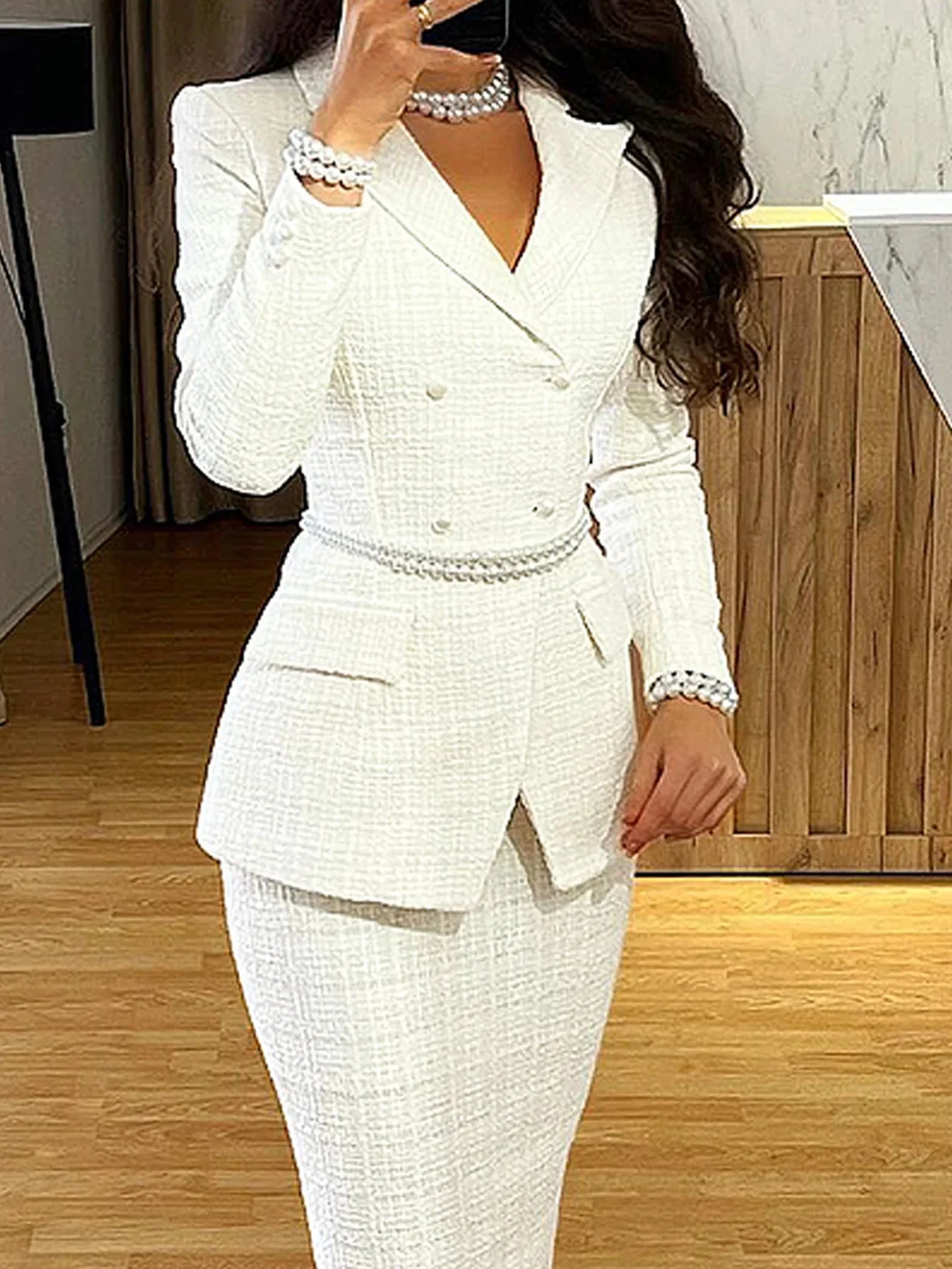Women Regular Fit Lapel Collar Jacket And Skirt Suit Set