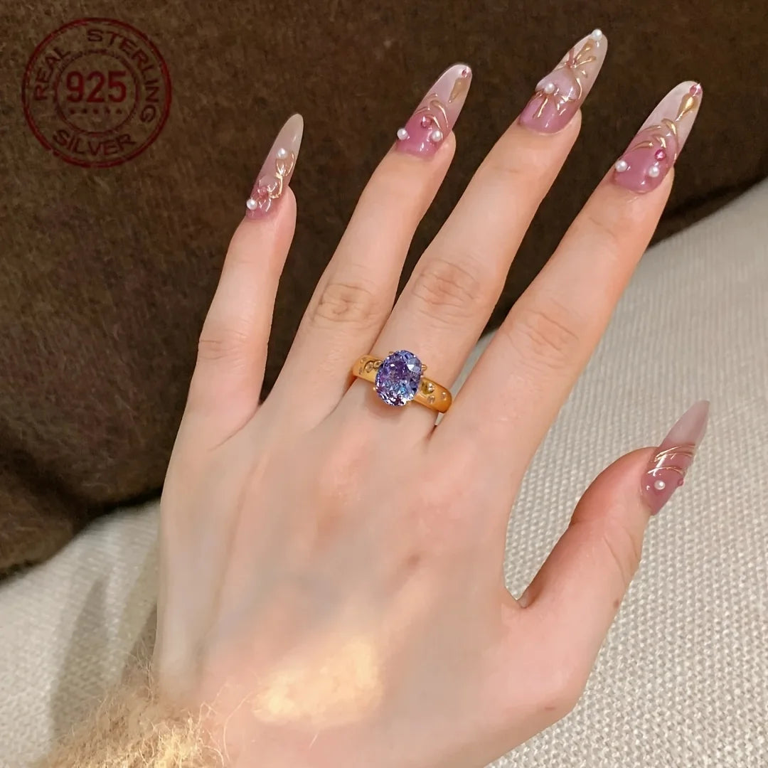 WPOOCC 18K Plated Sterling Silver Ring For Women Zircon Wedding