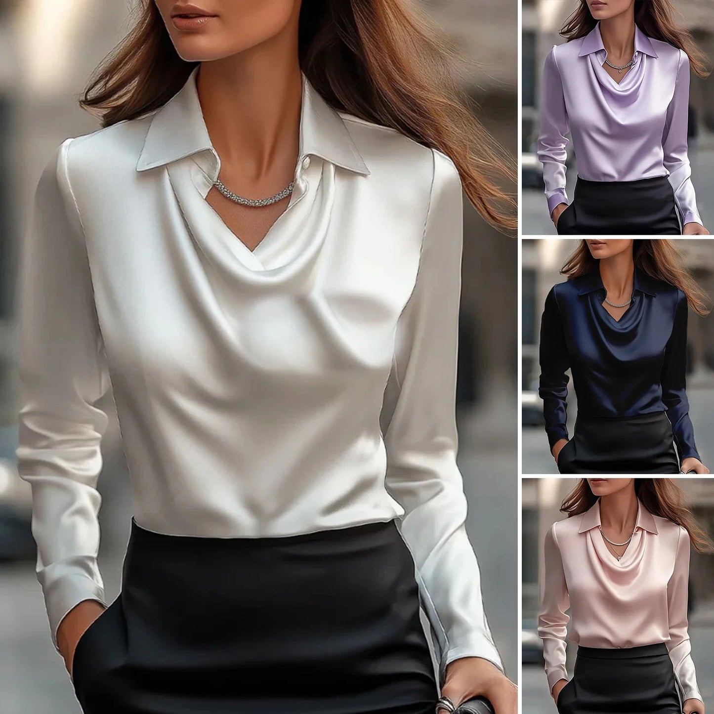 Satin Women Shirt Long Sleeve Blouse Silk Elegant Top For Autumn Workwear