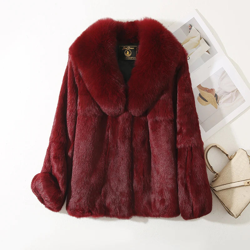 CN Zhejiang Real Rabbit Fur Coat With Luxury Fox Collar