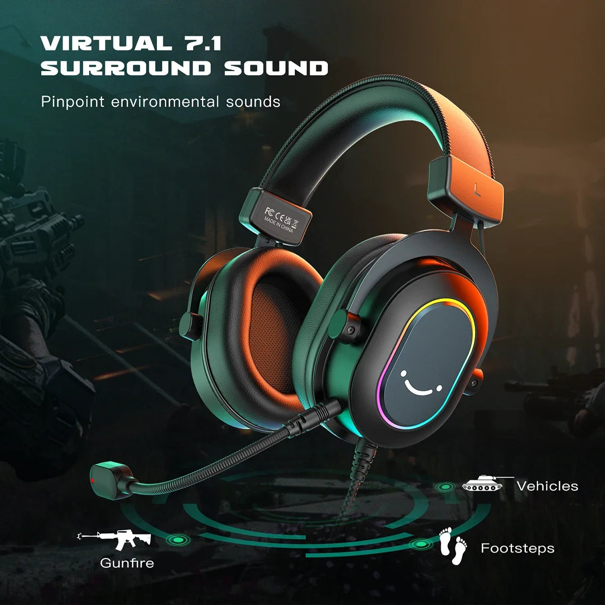 FIFINE Dynamic RGB Gaming Headset With Mic 7.1 Surround