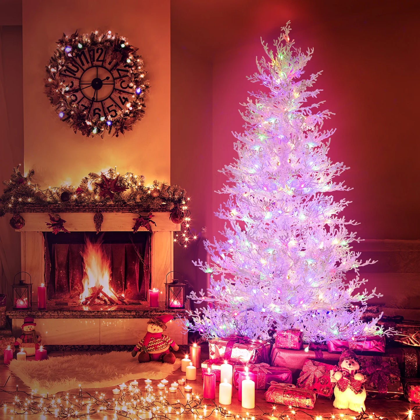 LIFEZEAL Pre-Lit Snow Flocked Christmas Tree With 11 Lighting Modes