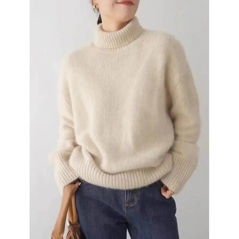 100% Wool Turtleneck Pullover Sweater For Women
