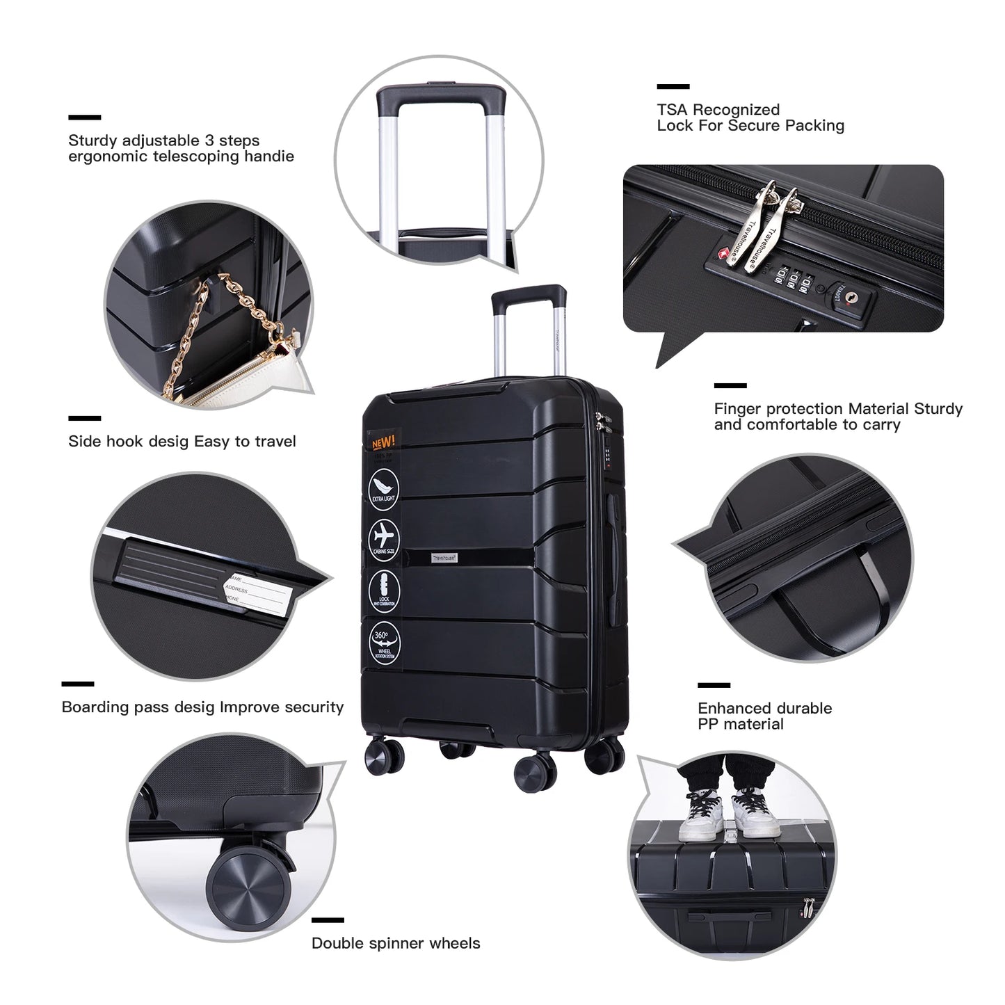 Travelhouse Hardshell Spinner Lightweight Luggage Set With TSA Lock 3-Piece