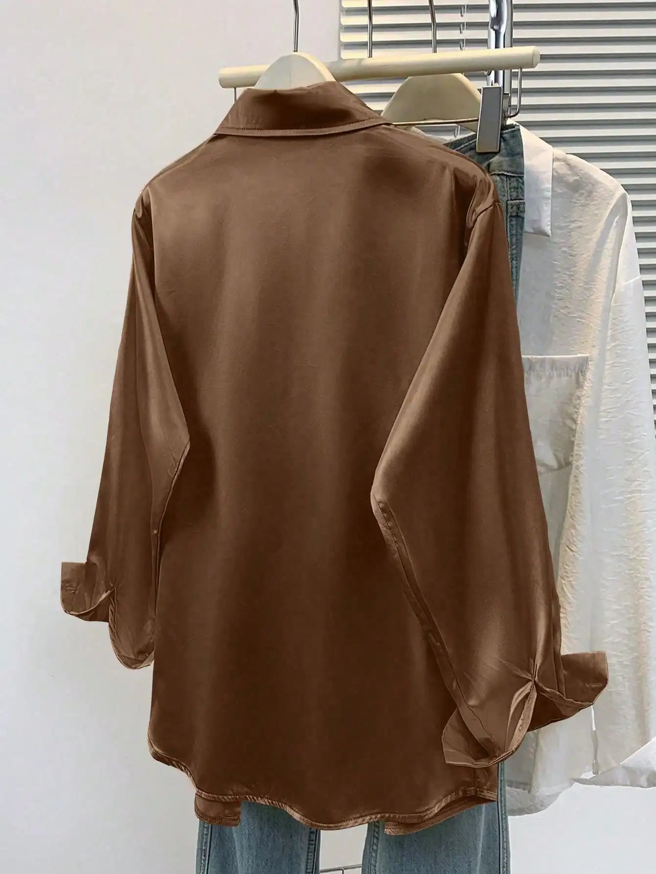 Elegant Satin Button Up Blouse For Office Or Casual Wear