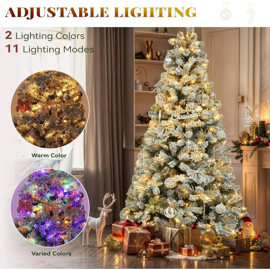 Prelit Snow Flocked Artificial Full Christmas Tree With Remote Control