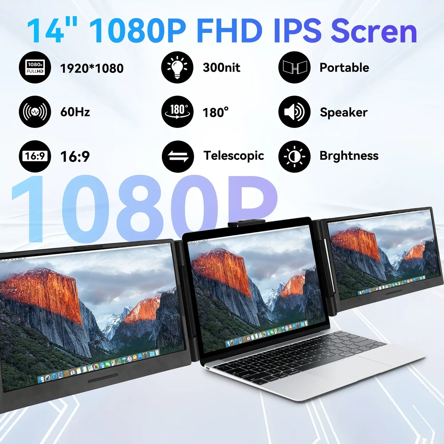 14 Inch Laptops Screen Extender Triple Dual FHD 1080P IPS Portable Monitors For Windows Macbook Chrome Android 13.3-17.3 Laptop