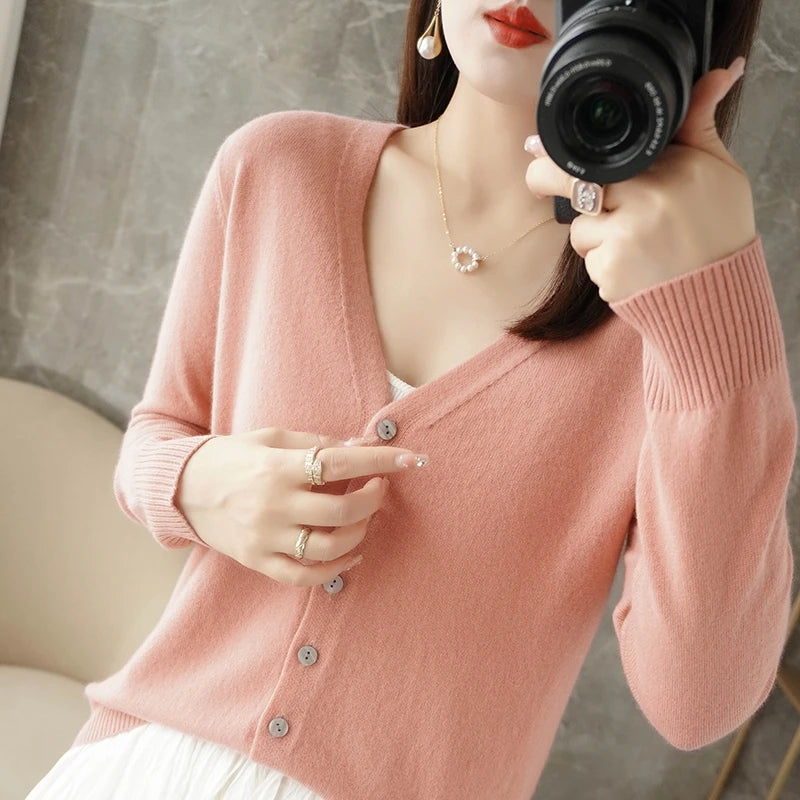 V Neck Cardigan For Women Knit Loose Fit Sweater