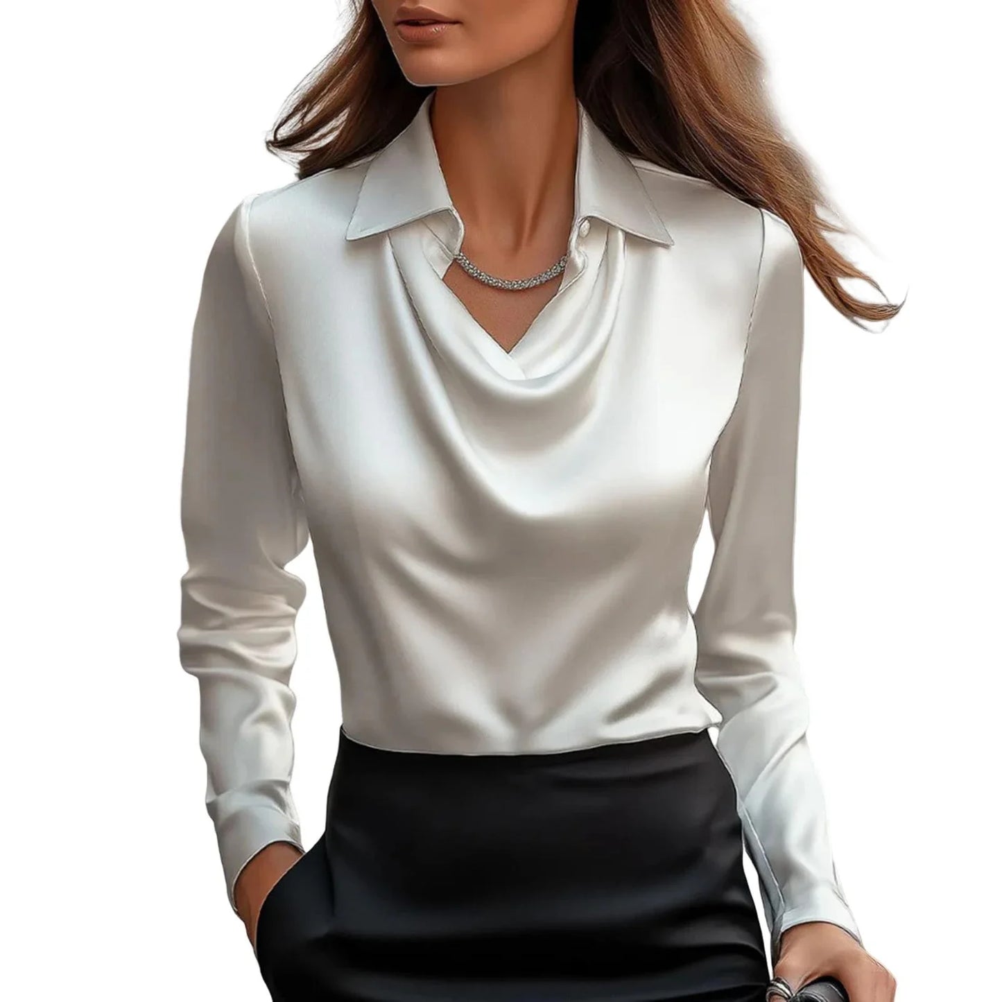 Satin Women Shirt Long Sleeve Blouse Silk Elegant Top For Autumn Workwear