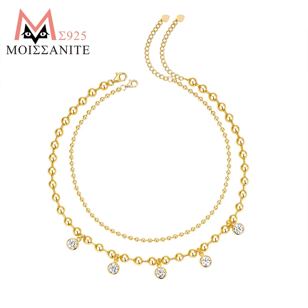 JIUZUAN Moissanite Necklace And Earrings Set 925 Silver