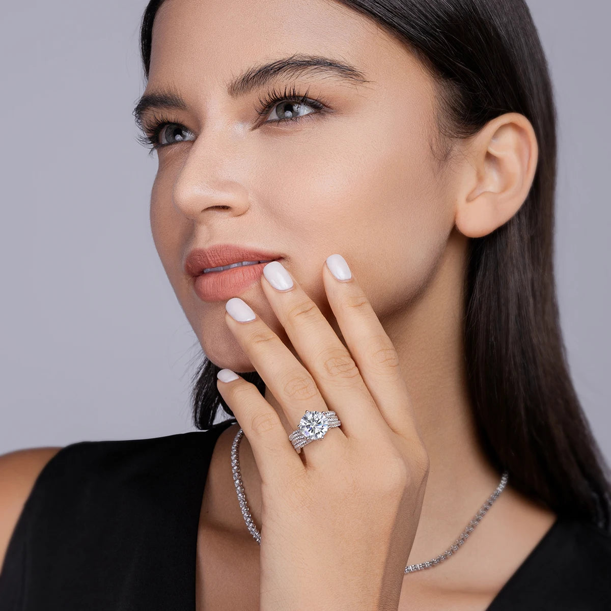 Moissanite Engagement Ring 5CT S925 Silver Round Stones Claw Setting