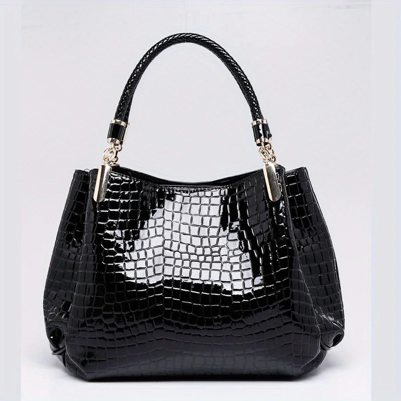 1 piece Women's Crocodile Pattern Solid Color Handbag, Fashion Retro Shoulder Bag, Daily Use Commuter Bag, Birthday Gift