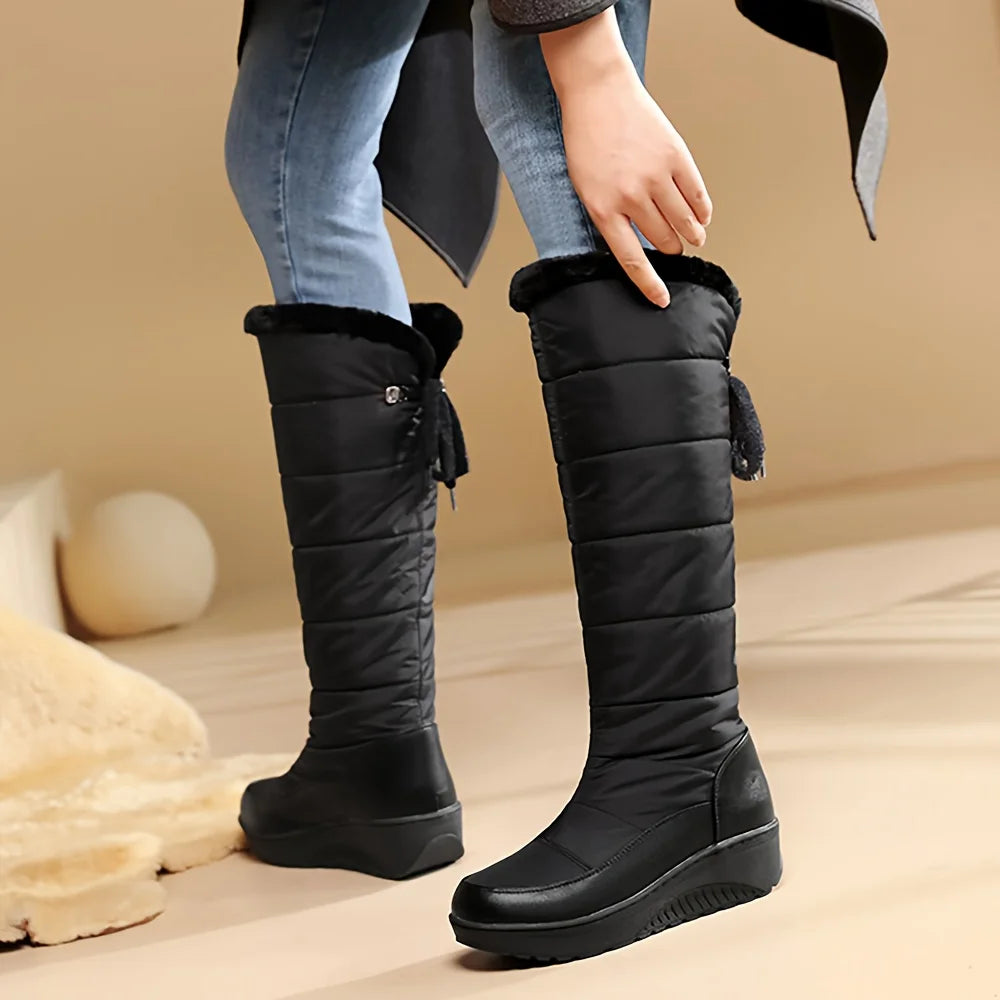 Women's Fuzzy Faux Fur Winter Snow Boots Waterproof Platform Wedges