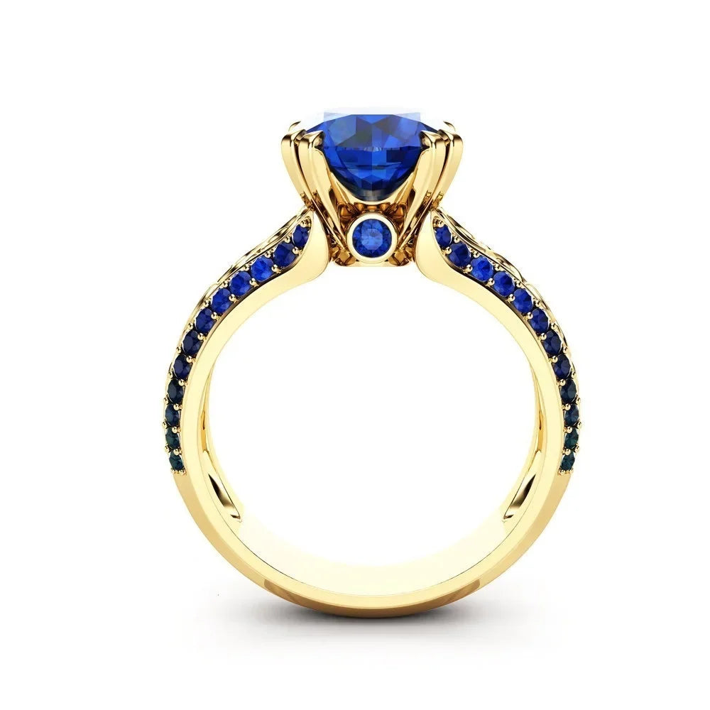 WOSIKATE Vintage Micro-set With 14k Yellow Gold Plated Sapphire Ring For Women 925 Silver Fashion Jewelry Ruby Finger Ring