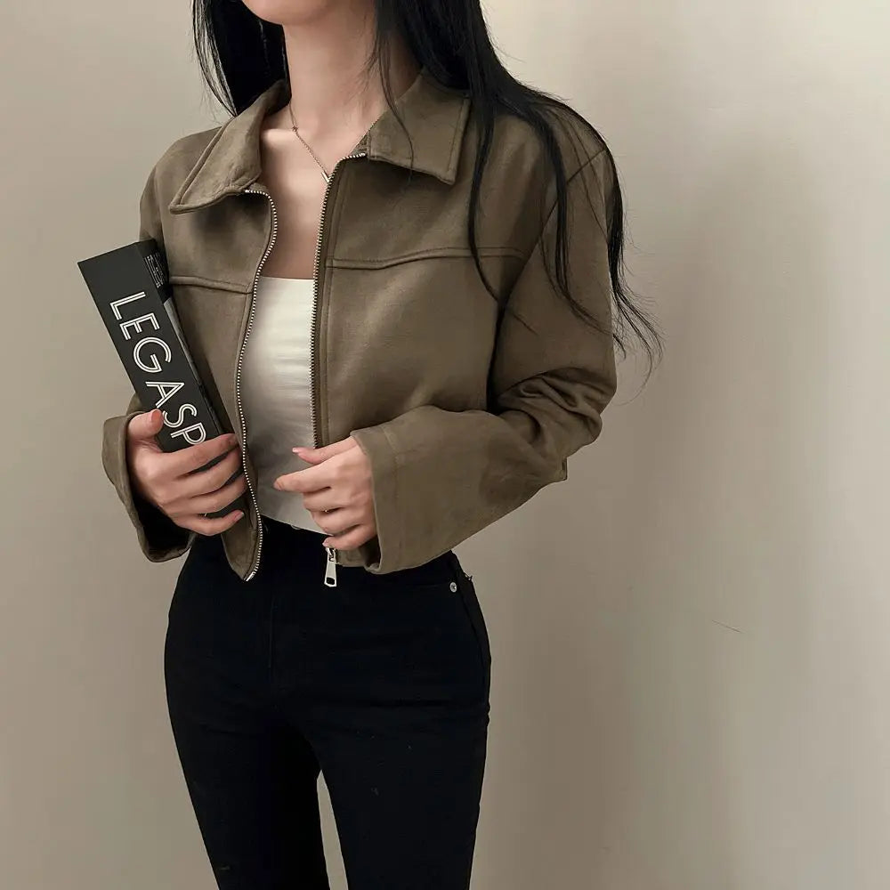 Autumn Suede Zipper Jacket for Women, Casual Style