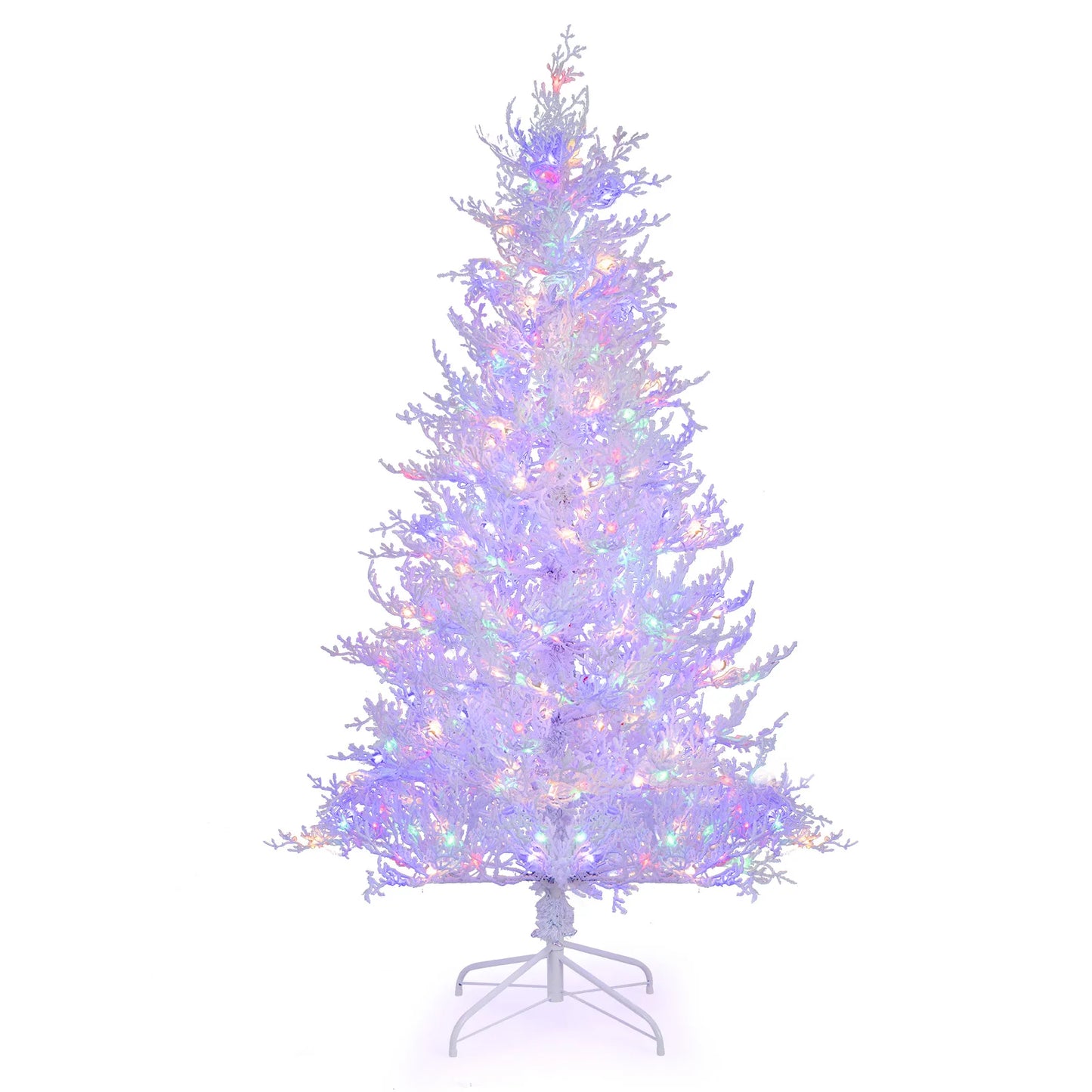 LIFEZEAL Pre-Lit Snow Flocked Christmas Tree With 11 Lighting Modes
