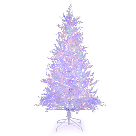 LIFEZEAL Pre-Lit Snow Flocked Christmas Tree With 11 Lighting Modes