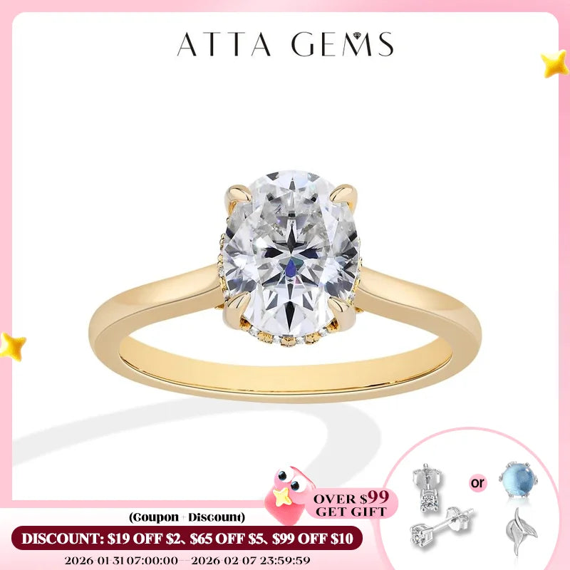 ATTAGEMS Moissanite Ring 925 Sterling Silver Women Wedding Jewelry