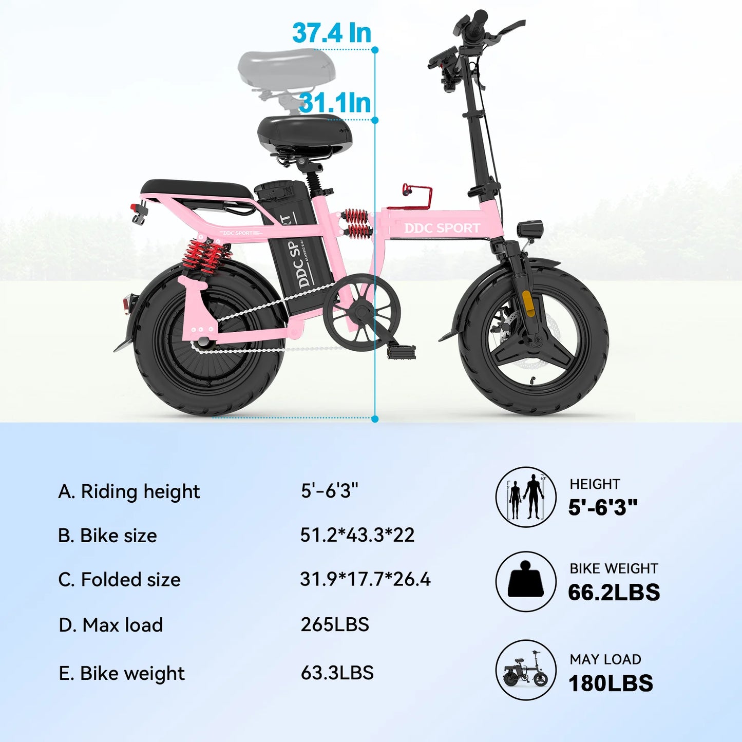 DDC SPORT Folding Electric Bike With 48V 14Ah Removable Battery