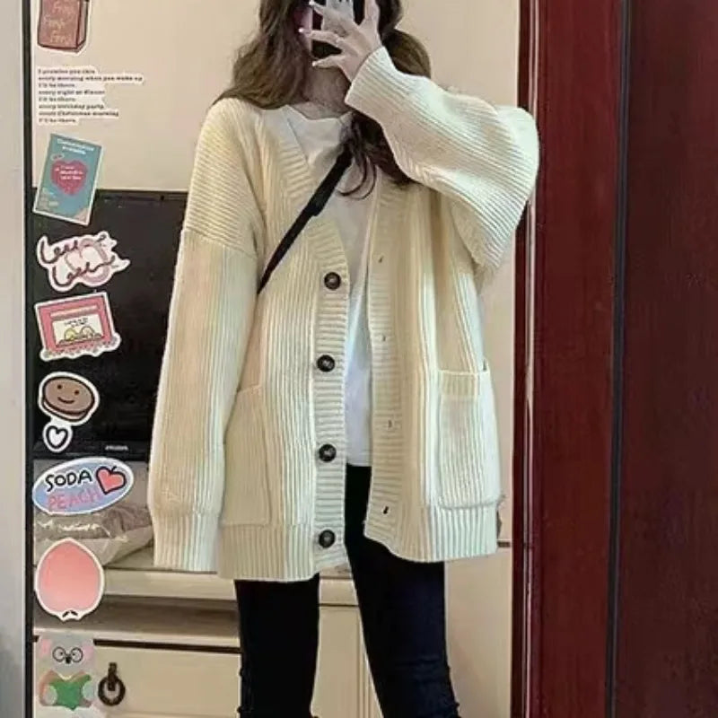 Women Cardigan Sweater Loose V Neck Jacket