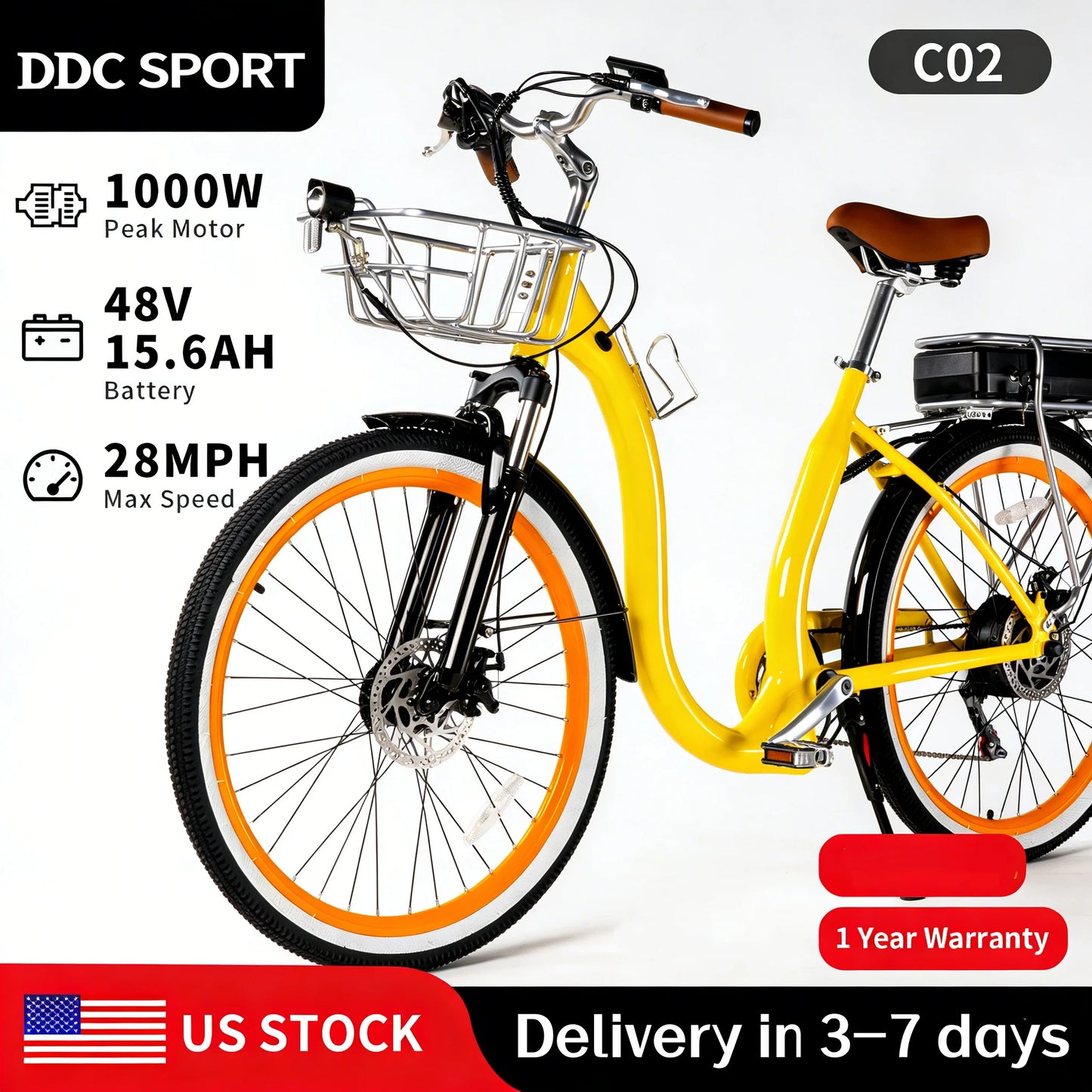 DDC SPORT Cruiser Electric Bike With 48V Removable Battery