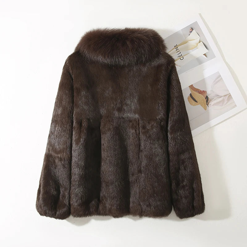 CN Zhejiang Real Rabbit Fur Coat With Luxury Fox Collar