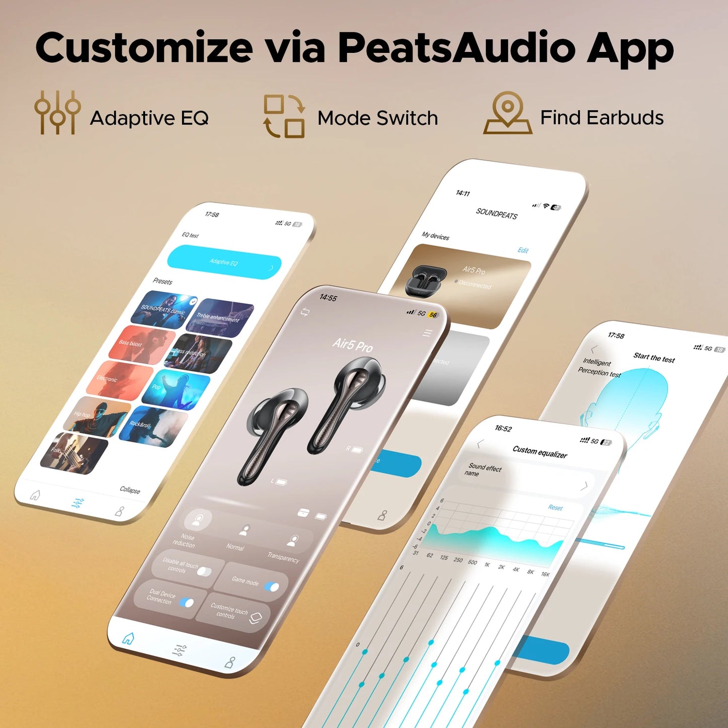 SoundPEATS Air5 Pro Wireless Earbuds Adaptive Hybrid ANC Bluetooth 5.4