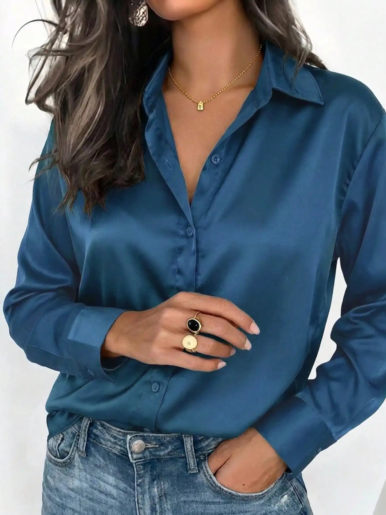 Elegant Satin Button Up Blouse For Office Or Casual Wear