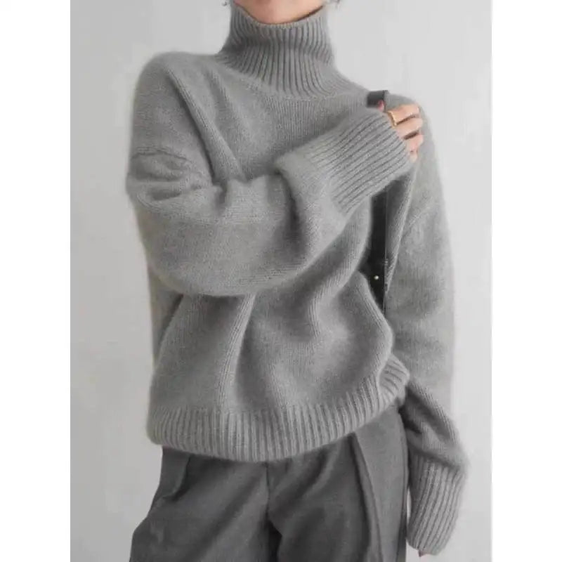 100% Wool Turtleneck Pullover Sweater For Women